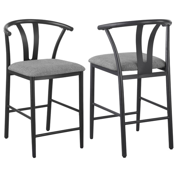 English Elm Tazman Wishbone Inspired Counter Stools Set of Two Grey Fabric Mid-century Dining B062P441114