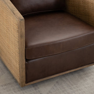 English Elm Swivel Barrel Chair with Plush Foam Upholstery, 360° Metal Base, Sturdy Hardwood Frame, Cozy Lounge Seat Brown W395102739