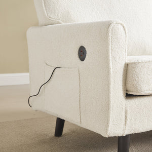 English Elm Loveseat Mid Century Modern Two-Seater Sofa with USB Type-C Charging, Removable Zipper Covers, Durable Wood Legs Beige W395P238823