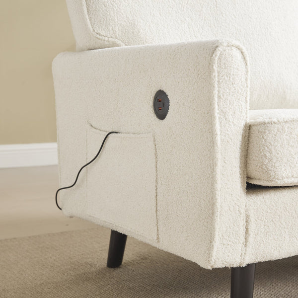 English Elm Loveseat Mid Century Modern Two-Seater Sofa with USB Type-C Charging, Removable Zipper Covers, Durable Wood Legs Beige W395P238823