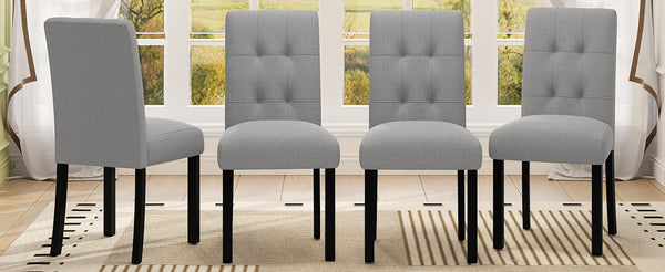 English Elm 4 Piece Modern Tufted Dining Chair Set with Rustic Linen Upholstery, Black Rubber Wood Legs, Durable Comfort and 250 lb Capacity Gray N752P317334E