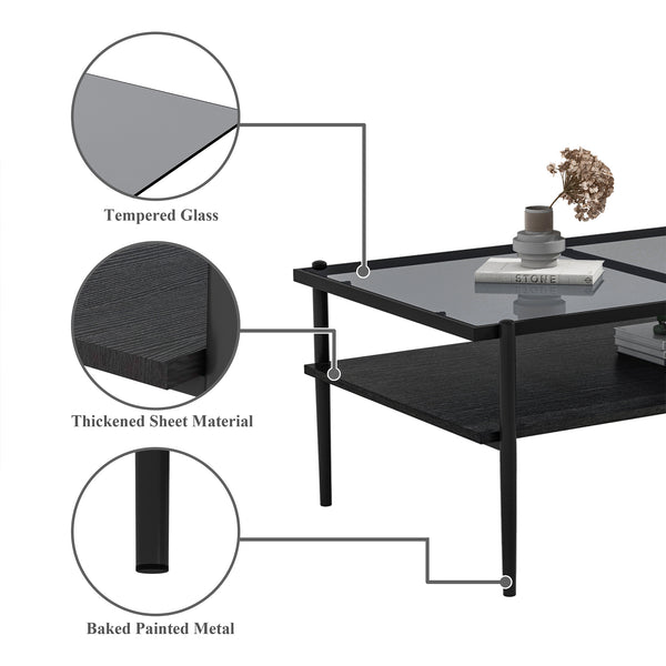 English Elm Coffee Table And End Tables Set Of 3 - Modern Glass & Mdf Design For Stylish Living Room Decor W241S00065