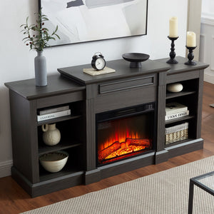 English Elm Media Console with Built-in Electric Fireplace Spacious Mdf Cabinet for Large Tvs W1758S00029