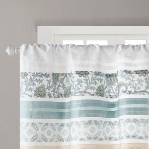 JLA Home Madison Park - Printed Paisley Pieced Rod Pocket Valance in Aqua Periwinkle with Lace Trim, 100% Cotton, OEKO‑TEX Certified MP41-4293