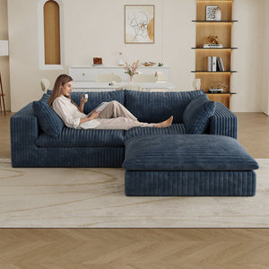 English Elm 39.8" Cloud Modular Sofa Plush Corduroy Deep Seat Feather Fill Living Room Couch Blue W2824S00191