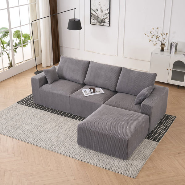 English Elm Boneless U-Shaped Modular Cloud Couch Sofa - 113" Grey Corduroy Sleeper With No Assembly Needed W3401S00003