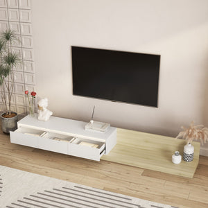 English Elm Modern Low Profile Media Cabinet with Led Lighting and Wood Storage for Living Room W1321P401002