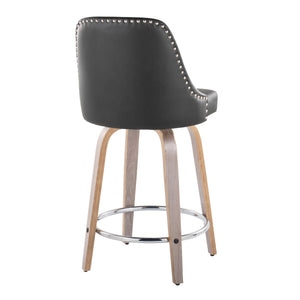 English Elm Fixed-height Swivel Counter Stools with Faux Leather Seats and Chrome Footrest Set of 2 B202S01849