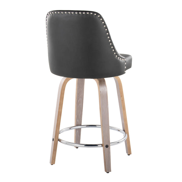 English Elm Fixed-height Swivel Counter Stools with Faux Leather Seats and Chrome Footrest Set of 2 B202S01849