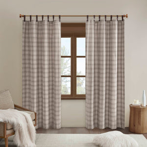 JLA Home Madison Park - Plaid Faux Leather Curtain Panel with Fleece Lining for Insulation, Privacy, Light‑Filtering Elegance Brown MP40-8684