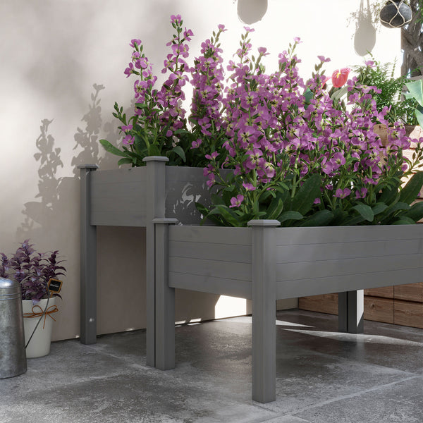English Elm Outsunny Two Tier Elevated Fir Wood Planter Raised Garden Bed for Herbs and Vegetables W2225P174444