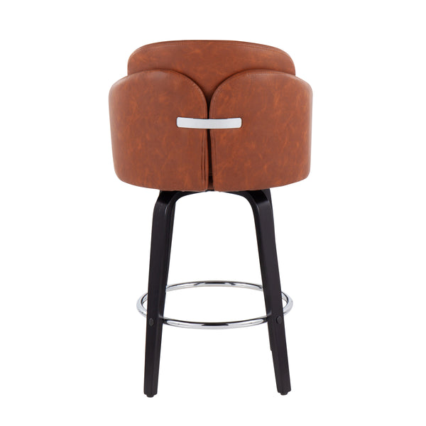 English Elm Dahlia Set Of 2 Counter Stools – Modern Camel Faux Leather & Black Wood With Chrome Footrest B202S00223