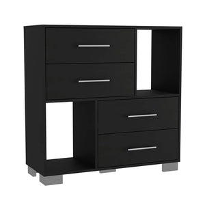 English Elm Krista Black Dresser with Two Open Shelves & Four Soft-Close Drawers, Metal Handles, 35.4"W Durable Design B07091880