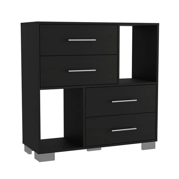 English Elm Krista Black Dresser with Two Open Shelves & Four Soft-Close Drawers, Metal Handles, 35.4"W Durable Design B07091880