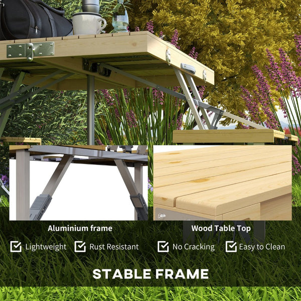 English Elm Outsunny Folding Picnic Table & Chairs Set – Portable Outdoor Dining With Umbrella Hole & Durable Frame W2225P200620-GIGA
