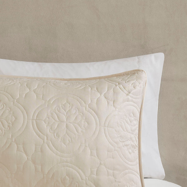 JLA Home 510 Design - 3 Reversible Bedspread Set Oversized Quilted Medallion Microfiber 3-Piece Hypoallergenic Washable Elegance Cream 5DS13-0167