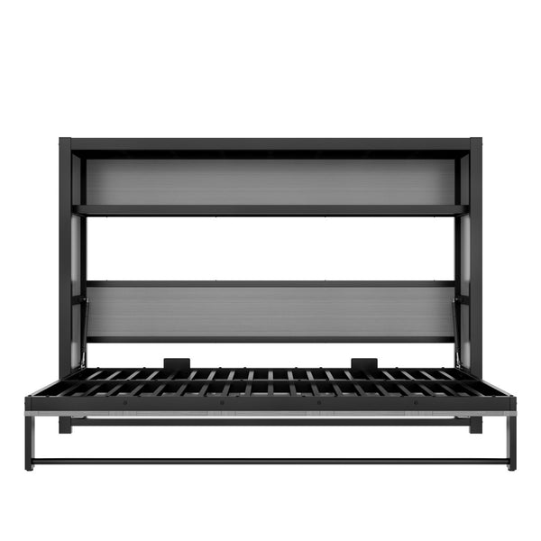 English Elm Twin Size Murphy Bed With Built-In Shelf – Space-Saving Metal Wall Bed For Efficient Living Areas W1580S00150-GIGA