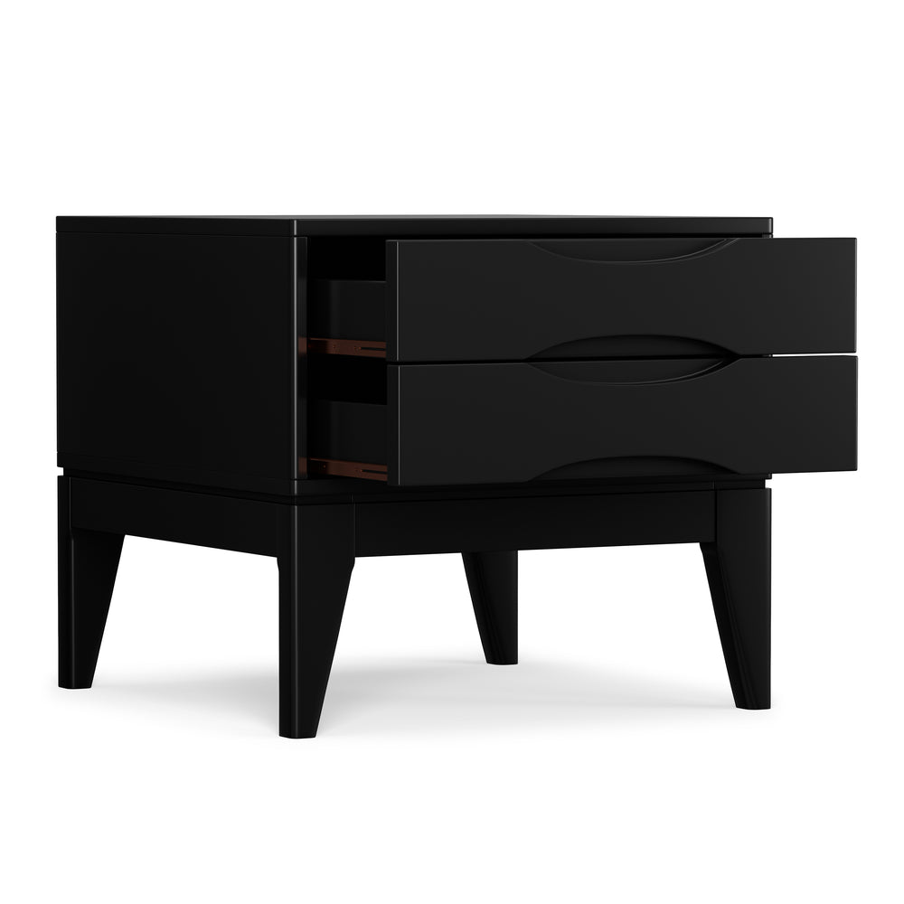 English Elm Harper Solid Wood End Table with Two Drawers Mid-century Modern Black Stain Finish B136P481647