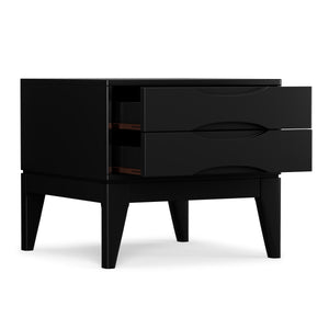 English Elm Harper Solid Wood End Table with Two Drawers Mid-century Modern Black Stain Finish B136P481647