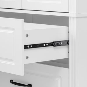 English Elm K&K 71" Farmhouse Pantry Cabinet with Embossed Texture, 2 Drawers, 8 Door Racks, Adjustable Shelves, Anti-Tip Stability Ameican White Oak N707P254905W