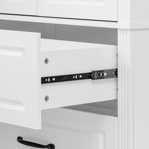 English Elm K&K 71" Farmhouse Pantry Cabinet with Embossed Texture, 2 Drawers, 8 Door Racks, Adjustable Shelves, Anti-Tip Stability Ameican White Oak N707P254905W