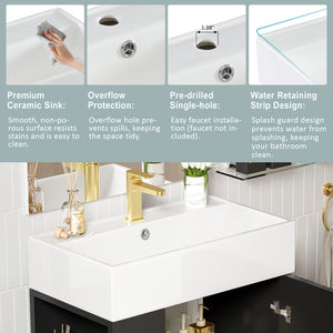 English Elm 21.6" Black Bathroom Vanity with Ceramic Sink, Left Side Storage, Gold Legs, Soft-Close Hinges and Triple-Coat Finish SV000007AAB