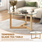 English Elm [New Picture] Round Glass Coffee Table Modern Cocktail Table Easy Assembly With Tempered Glass Top & Sturdy Wood Base, Natural (Old Sku: Wf190112Aal)