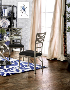 English Elm Contemporary Oval Back Dining Chairs Set of 2 with Padded Microfiber Seats, Powder-Coated Metal Frame, Sleek Design Black,Silver 42 L x 21 W x 10 H B011P232977