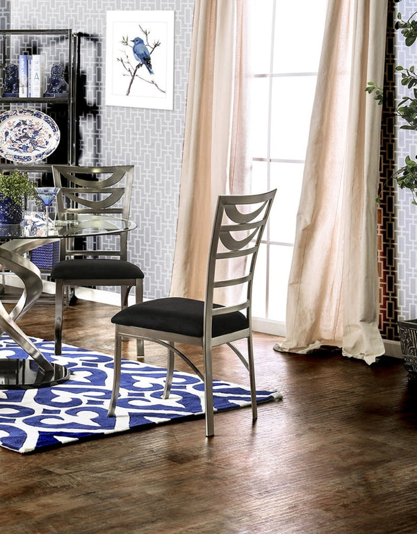 English Elm Contemporary Oval Back Dining Chairs Set of 2 with Padded Microfiber Seats, Powder-Coated Metal Frame, Sleek Design Black,Silver 42 L x 21 W x 10 H B011P232977