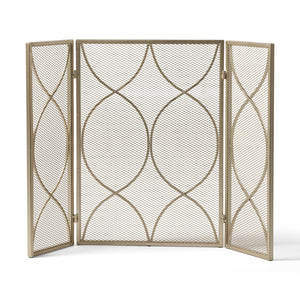 English Elm Christopher Knight Home® - FIRE Gold Iron Fireplace Screen 32.5x24.75 Inch Decorative Heat-Resistant Protective Cover, Elegant 65182.00GLD