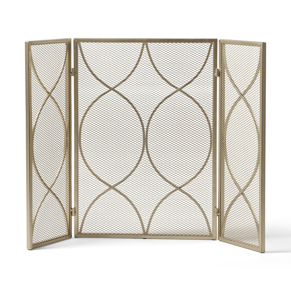 English Elm Christopher Knight Home® - FIRE Gold Iron Fireplace Screen 32.5x24.75 Inch Decorative Heat-Resistant Protective Cover, Elegant 65182.00GLD