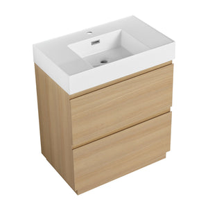 English Elm 30" Bathroom Vanities - Modern Oak Sink Cabinet With Double Drawers, Freestanding And Stylish Design W1972S00008