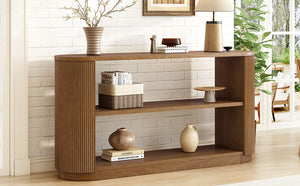 English Elm Mirod Fluted Ash Veneer Console Table with Three Open Tiers for Entryway N760P281359D