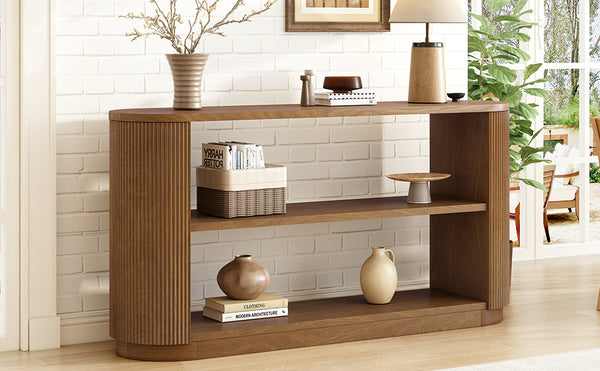 English Elm Mirod Fluted Ash Veneer Console Table with Three Open Tiers for Entryway N760P281359D