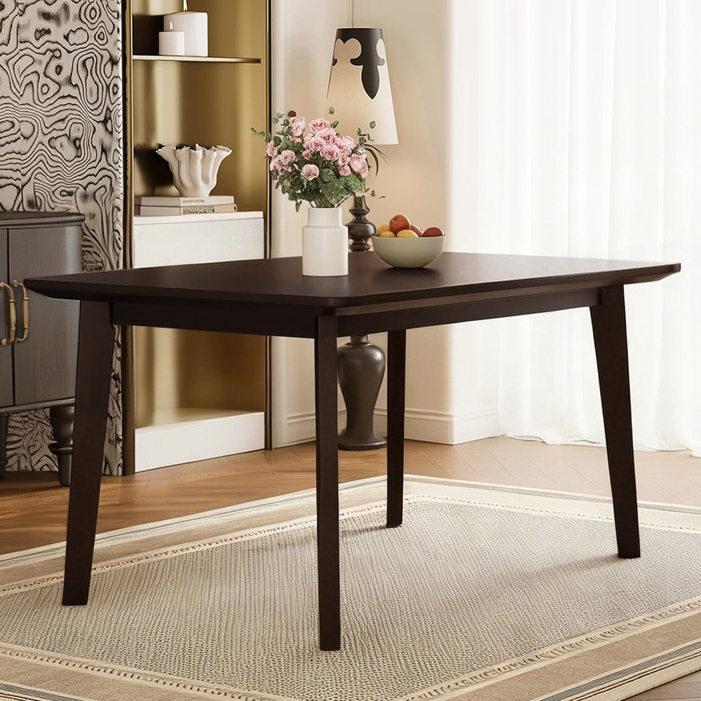 English Elm Rustic Minimalist Rubberwood Dining Table with Tapered Legs for Small Apartment Spaces Espresso N752P368503P