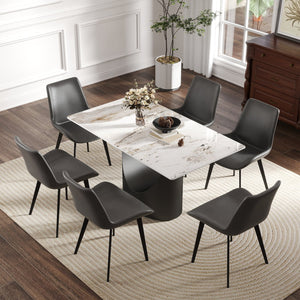 English Elm 55.12"Modern Sintered Stone Dining Table with Bronze Iron Legs — Sleek Rectangular Top, Seats 6, 400 lb Capacity Black,White W1535S00565