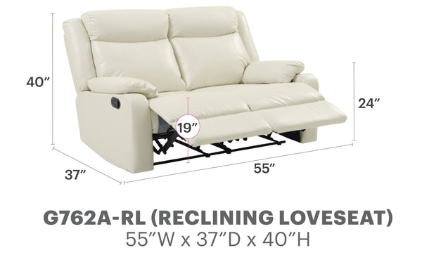 English Elm Stylish Pearl Reclining Love Seat with Padded Arms, Durable PU Upholstery, Sleek Movie-Night Comfort Off White 26 L x 58 W x 30 H B078108419