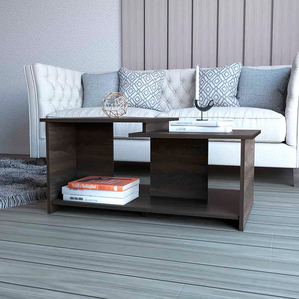 English Elm Waycross Modern Coffee Table in Brown with Two-Tier Tops and Large Open Shelf, Elegant Design, Easy Assembly B128P148843