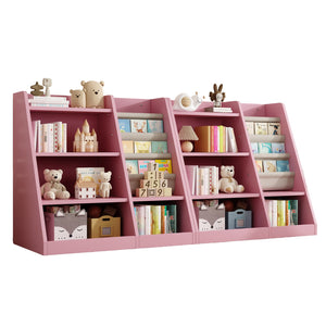 English Elm Pink Montessori Wooden Toy Storage Cabinet with 4-Tier Sling Book Pockets Sturdy Kids Bookshelf W2876P233538