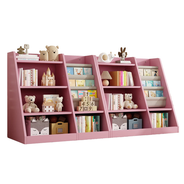 English Elm Pink Montessori Wooden Toy Storage Cabinet with 4-Tier Sling Book Pockets Sturdy Kids Bookshelf W2876P233538