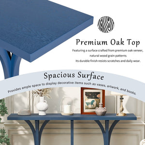 English Elm U-style Farmhouse Console Table Oak Veneer Top Curved Rubberwood Legs Entryway Navy Blue N711P295300V