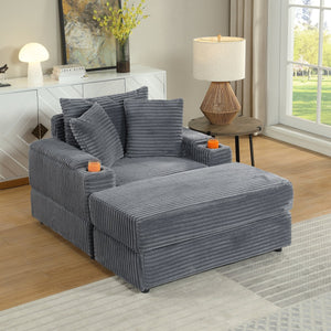 English Elm sofa Oversized Corduroy Deep-Seat Chaise with Ottoman and Lumbar Support — Plush, Sturdy Comfort Grey W1420S00009