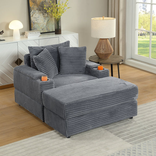English Elm sofa Oversized Corduroy Deep-Seat Chaise with Ottoman and Lumbar Support — Plush, Sturdy Comfort Grey W1420S00009