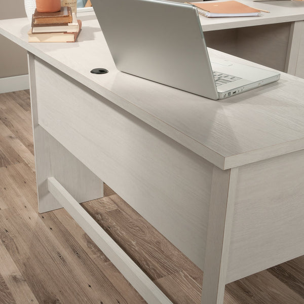 English Elm L-Shaped Desk: Modern White Finish For Small Spaces, Home Offices & Organized Workstations B356P402655