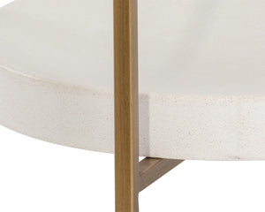 Sunpan Gia Side Table - Elegant Round Glass Top with Unique Concrete Shelf & Antique Brass Frame, 23.75"H