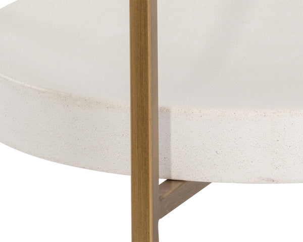 Sunpan Gia Side Table - Elegant Round Glass Top with Unique Concrete Shelf & Antique Brass Frame, 23.75"H