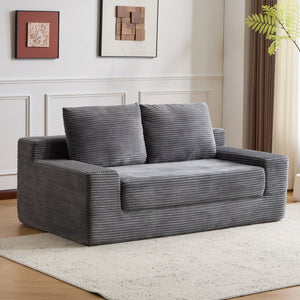 English Elm Loveseat Corduroy Bean Bag Sofa Bed with Memory Foam, Reversible Cushions, Plush Bolsters, No Assembly Required DARK GREY W3723P346938
