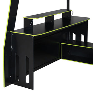 English Elm Full Size Wood Loft Bed with Rgb Lighting Desk and Multi-tier Shelves for Gaming Green LT000374AAG