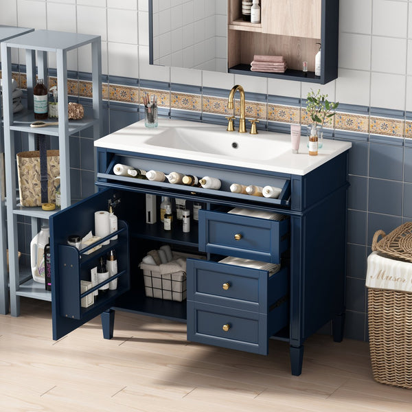 English Elm 36'' Modern Bathroom Vanity With Storage, Elegant Single Sink Design, 2 Drawers & Tip-Out Drawer N710S136004C