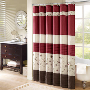 JLA Home Madison Park - Faux Silk Embroidered Floral Shower Curtain in Deep Red — Luxe Spa Texture, Machine Washable, Multiple Sizes Available MP70-644